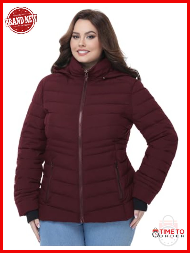 Women's Plus Size Packable Lightweight Puffer Jacket Hooded Winter Coat